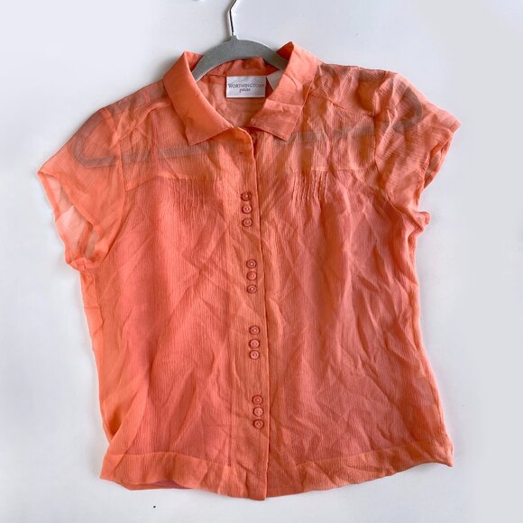 Worthington Y2K Silk 2-Piece Blouse Set Size 6P, Sheer Button-Up Top/Camisole - Picture 2 of 4